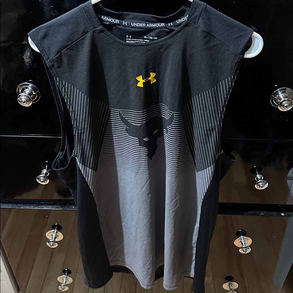 Under Armour Black and Gray Sleeveless Top with Yellow Logo